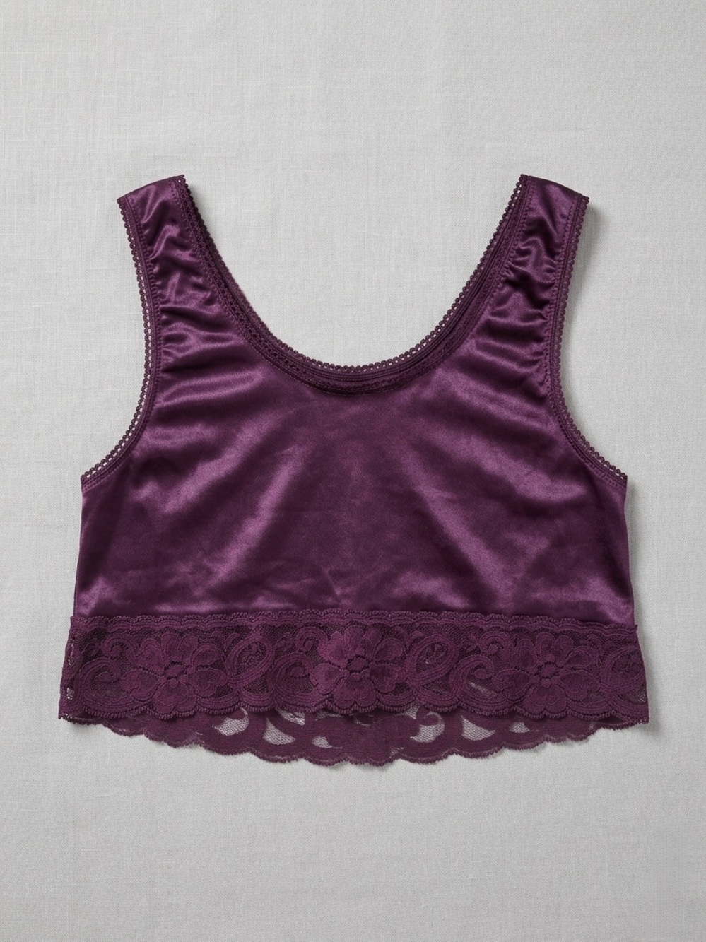Vintage Jessica Satin-Look Lace Bralette in Plum